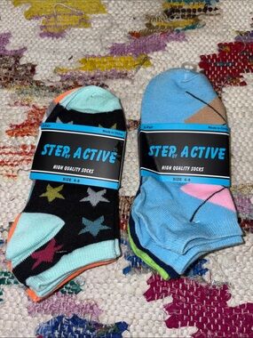 Kids Low-Cut Star & Geometric Socks - Blue, Black